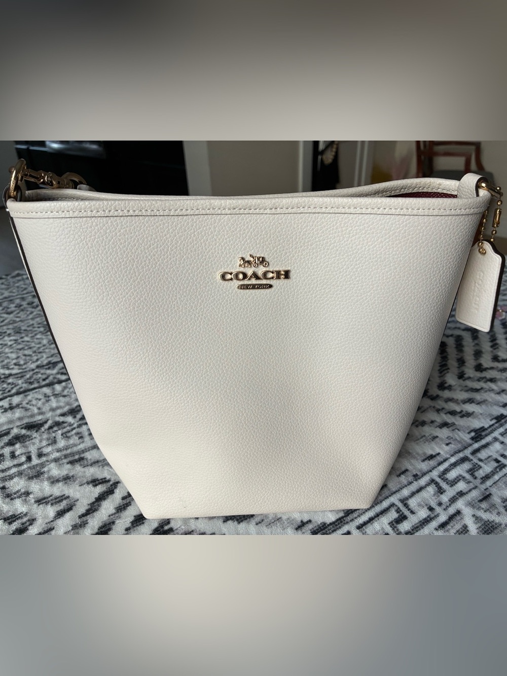 Coach Cream Leather Tote with Gold Logo